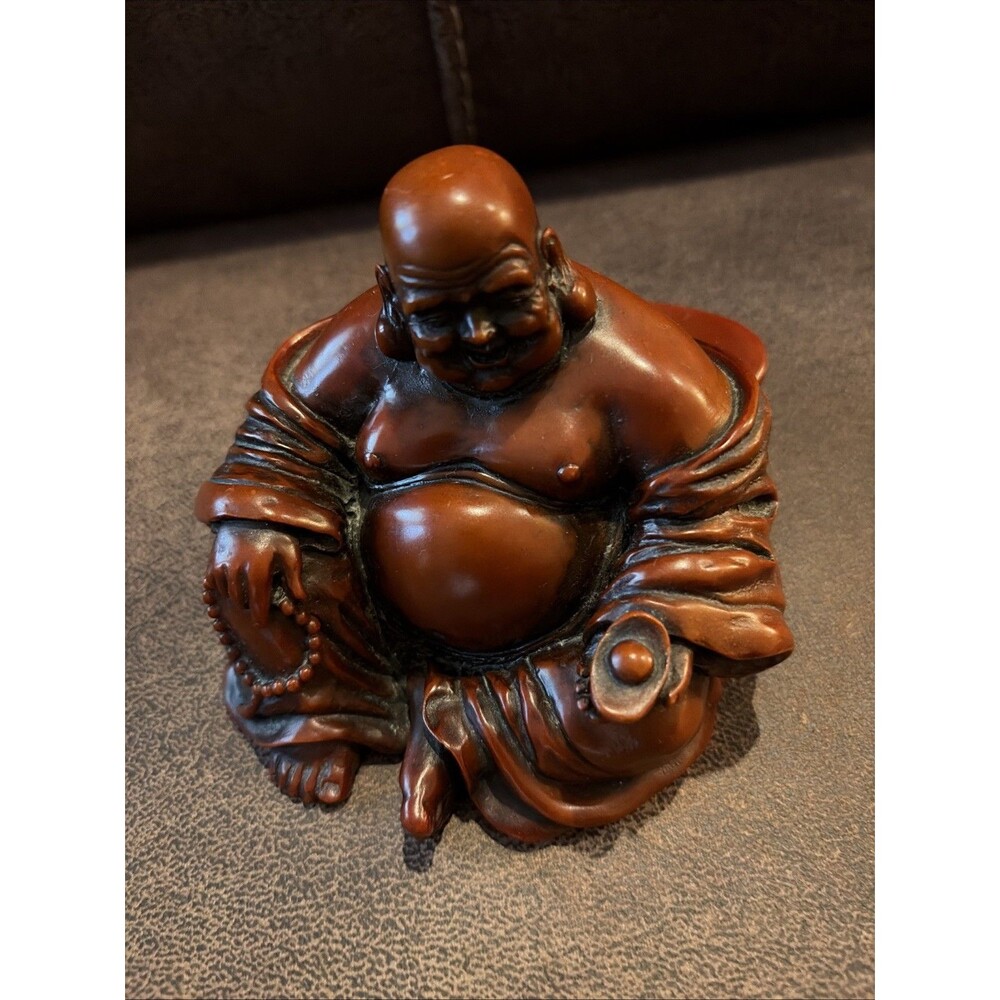 Chinese Buddhism Boxwood Wood Carved Beads Happy Laugh Maitreya Buddha  Statue
